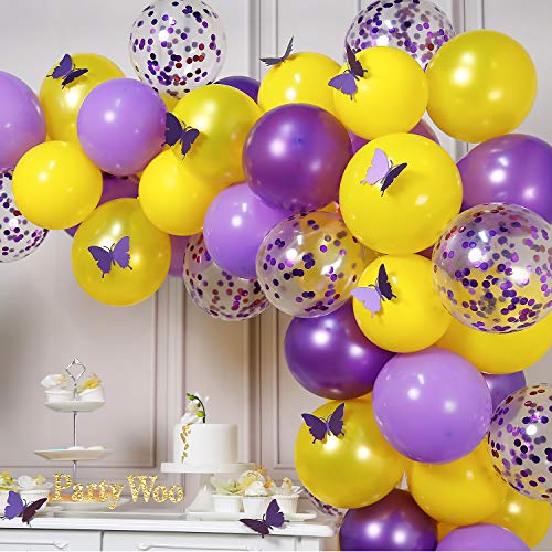 PartyWoo Globos Morados Amarillo, 82 Piezas Lilac Globos Globo Violeta Globos Amarillos Globos Confeti para Decoracion Fiesta Morado, Decoracion Fiesta Mariposas, Decoracion Cumpleaños Rapunzel