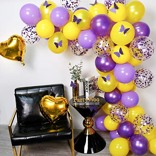 PartyWoo Globos Morados Amarillo, 82 Piezas Lilac Globos Globo Violeta Globos Amarillos Globos Confeti para Decoracion Fiesta Morado, Decoracion Fiesta Mariposas, Decoracion Cumpleaños Rapunzel