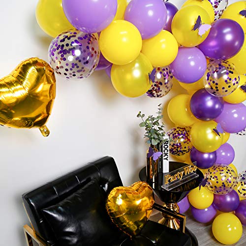 PartyWoo Globos Morados Amarillo, 82 Piezas Lilac Globos Globo Violeta Globos Amarillos Globos Confeti para Decoracion Fiesta Morado, Decoracion Fiesta Mariposas, Decoracion Cumpleaños Rapunzel