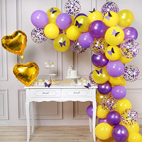 PartyWoo Globos Morados Amarillo, 82 Piezas Lilac Globos Globo Violeta Globos Amarillos Globos Confeti para Decoracion Fiesta Morado, Decoracion Fiesta Mariposas, Decoracion Cumpleaños Rapunzel