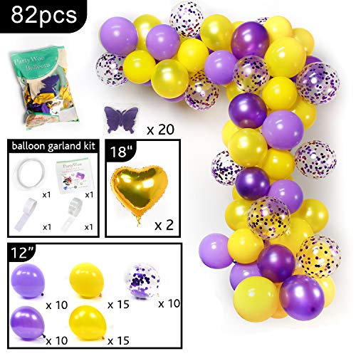 PartyWoo Globos Morados Amarillo, 82 Piezas Lilac Globos Globo Violeta Globos Amarillos Globos Confeti para Decoracion Fiesta Morado, Decoracion Fiesta Mariposas, Decoracion Cumpleaños Rapunzel