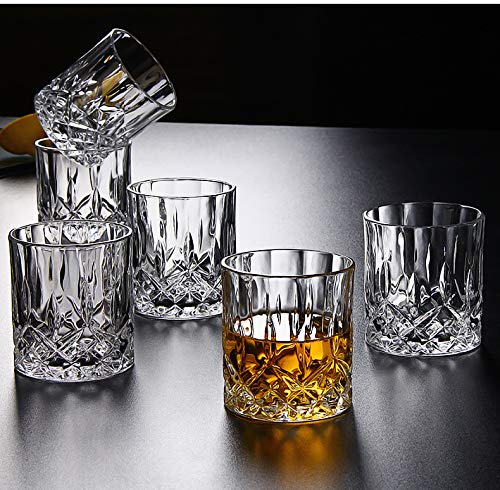 Patalachi Vasos de whisky de 300 ml de capacidad antigua, vasos de whisky de cristal grueso con peso inferior para beber bourbon malta coñac irlandés cócteles (juego de 4)