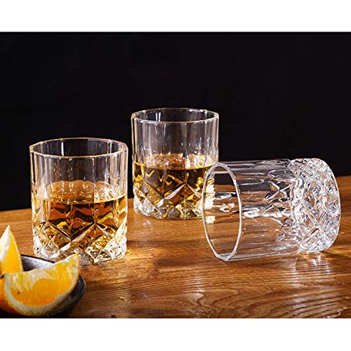 Patalachi Vasos de whisky de 300 ml de capacidad antigua, vasos de whisky de cristal grueso con peso inferior para beber bourbon malta coñac irlandés cócteles (juego de 4)