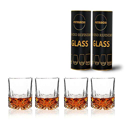 Patalachi Vasos de whisky de 300 ml de capacidad antigua, vasos de whisky de cristal grueso con peso inferior para beber bourbon malta coñac irlandés cócteles (juego de 4)