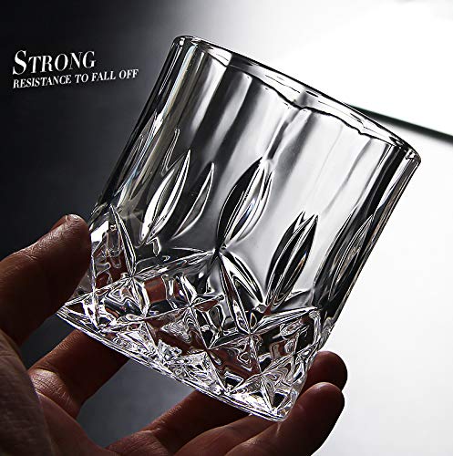 Patalachi Vasos de whisky de 300 ml de capacidad antigua, vasos de whisky de cristal grueso con peso inferior para beber bourbon malta coñac irlandés cócteles (juego de 2)