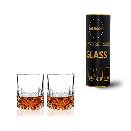 Patalachi Vasos de whisky de 300 ml de capacidad antigua, vasos de whisky de cristal grueso con peso inferior para beber bourbon malta coñac irlandés cócteles (juego de 2)