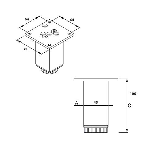 Patas para muebles"Exklusiv" | 4 piezas | Altura regulable: 100mm (+20mm) | Perfil cuadrado: 45 x 45 mm | Sossai E4MF-H | Diseño: Aluminium | Tornillos incluidos