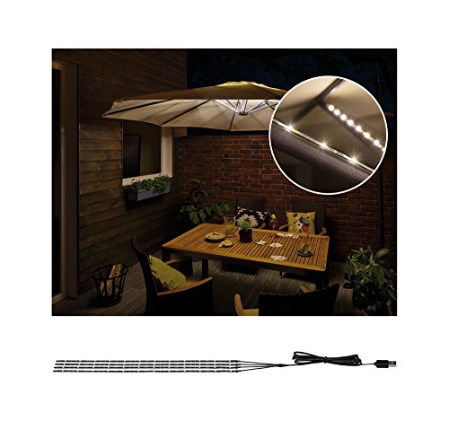 Paulmann 942.08 Outdoor Mobile Lighting IP44 3000 K 4x0,4 m, Parasol, luminaria Decorativa, Tiras de luz, Strips LED 94208, 1.8 W, Negro, 40 x 0.5 x 0.3 cm