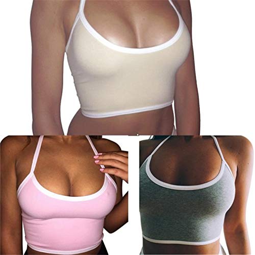 Peach-girl Sexy Sujetador de Tirantes para Mujer, Chaleco de Gimnasio o Deporte con Parte Superior de Corte, Blusa para Cuello - Beige - Medium