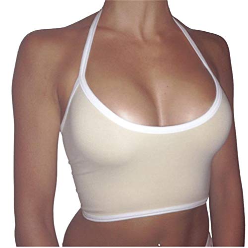 Peach-girl Sexy Sujetador de Tirantes para Mujer, Chaleco de Gimnasio o Deporte con Parte Superior de Corte, Blusa para Cuello - Beige - Medium