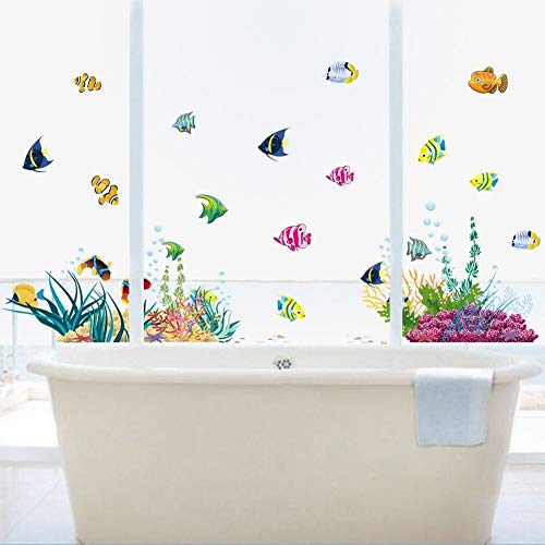 Pegatinas de pared 3D de dibujos animados de peces tropicales El mundo submarino, DIY extraíble vinilo del arte de pantalla, for sala de juegos for niños y jardín de infancia Corredor Decoración 25x70