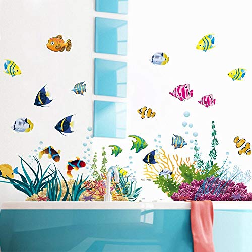 Pegatinas de pared 3D de dibujos animados de peces tropicales El mundo submarino, DIY extraíble vinilo del arte de pantalla, for sala de juegos for niños y jardín de infancia Corredor Decoración 25x70