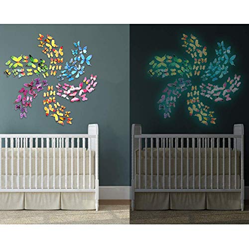 Pegatinas de Pared 72 Piezas 3D Mariposa Luminosa Wall Stickrs Decorativos de Pared Removible Mural de Arte Artesania Bricolaje Pegatinas Decoracion