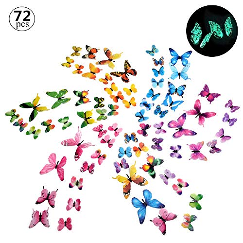 Pegatinas de Pared 72 Piezas 3D Mariposa Luminosa Wall Stickrs Decorativos de Pared Removible Mural de Arte Artesania Bricolaje Pegatinas Decoracion