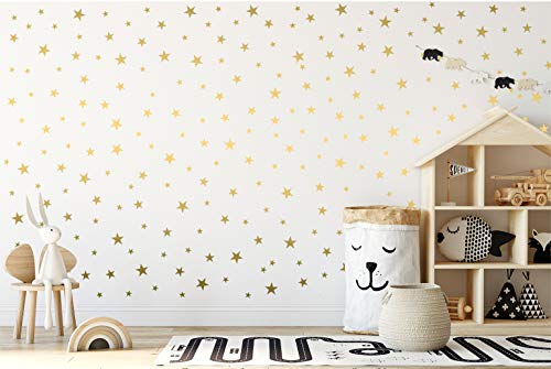 Pegatinas de pared de estrellas doradas removibles para decoración del hogar fácil de despegar paredes pintadas de vinilo metalizado de lunares para habitación de bebé y niños (paquete de 124)