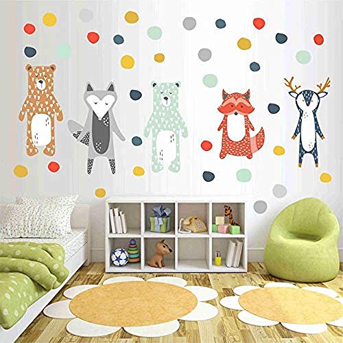 Pegatinas de Pared Los animales del bosque dibujos animados Oso Venado pegatinas de pared para niños heladera decorativa pared Pared del dormitorio infantil decoración de ventana