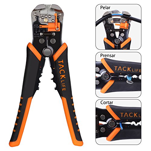 Pelacables, Tacklife MWS02 Alicate pelacables automático, Longitud 210mm, Rango de Pelar 10-24 AWG 0.2-6mm, Herramienta Multifuncional de Electricista especial para pelar/cortar/presionar el cable