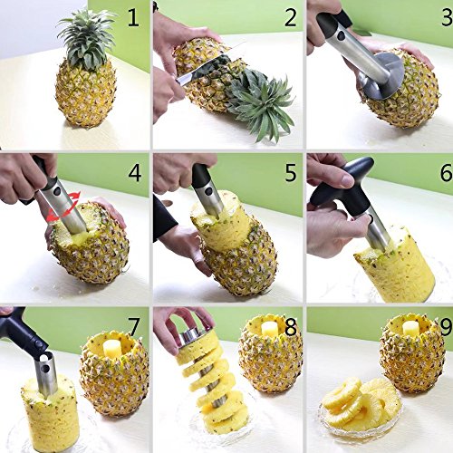 Pelador Cortador de Piña Manual Acero INOX Descorazonador Rebanadora Piña Pineapple Corer Slicer Peeler Negro