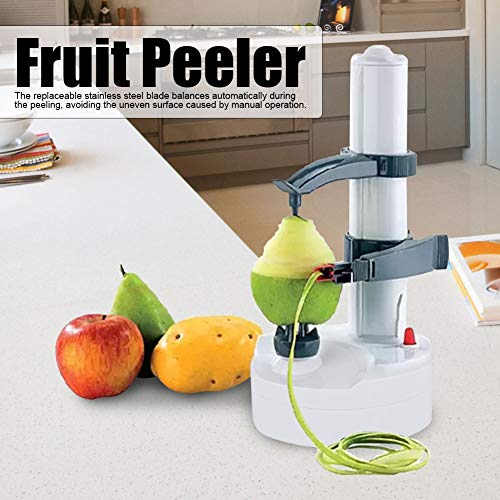 Pelador de papas eléctrico, Pelador de frutas automático eléctrico multifuncional Herramienta de pelado del cortador de pelado de frutas y verduras giratorio automático(Blanco)