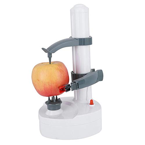 Pelador de papas eléctrico, Pelador de frutas automático eléctrico multifuncional Herramienta de pelado del cortador de pelado de frutas y verduras giratorio automático(Blanco)