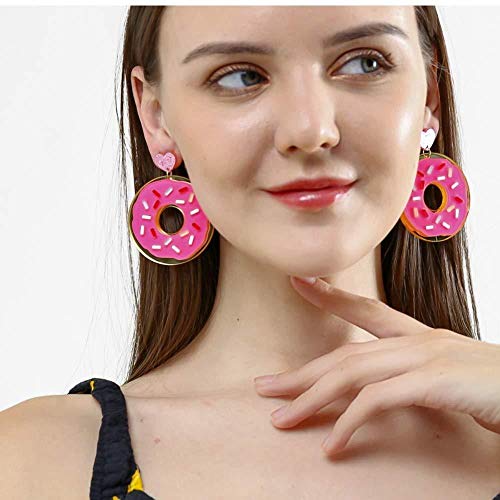 Pendientes De Acrílico De Moda De Verano Cute Food Strawberry Marca Donuts Lovely Cartoon Heart Drop Earrings Funny Party Girl Jewelry