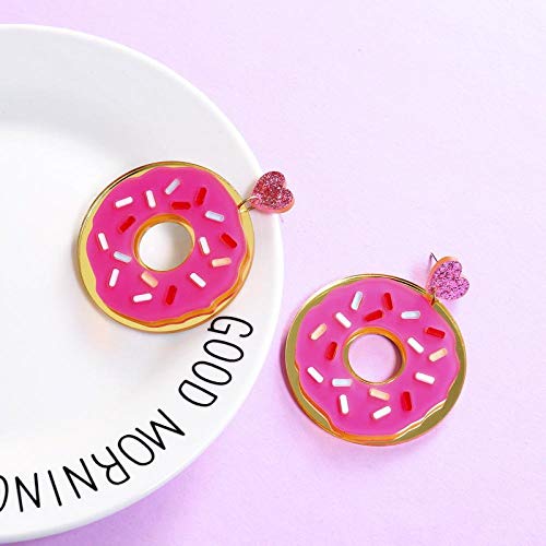 Pendientes de acrílico de moda de verano Cute Food Strawberry Marca Donuts ly Pendientes de gota de corazón de dibujos animados   Joyería de fiesta divertida