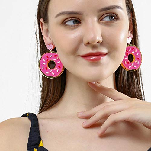 Pendientes de acrílico de moda de verano Cute Food Strawberry Marca Donuts ly Pendientes de gota de corazón de dibujos animados   Joyería de fiesta divertida