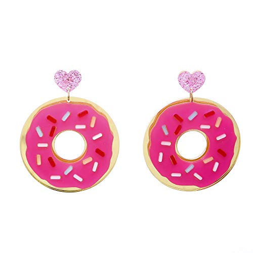 Pendientes de acrílico de moda de verano Cute Food Strawberry Marca Donuts ly Pendientes de gota de corazón de dibujos animados   Joyería de fiesta divertida