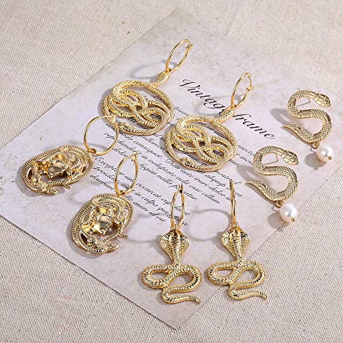 Pendientes Elegante for Las Mujeres Pendientes exageradas Animal Perla Pendientes de la Serpiente de la aleación del Color Oro Outlets joyería (Metal Color : ENL0174 3)