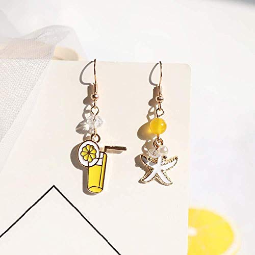 Pendientes Sen Fresca Pequeña Taza De Limón Asimétrica Aretes Pez Dulce Y Adorable Oreja