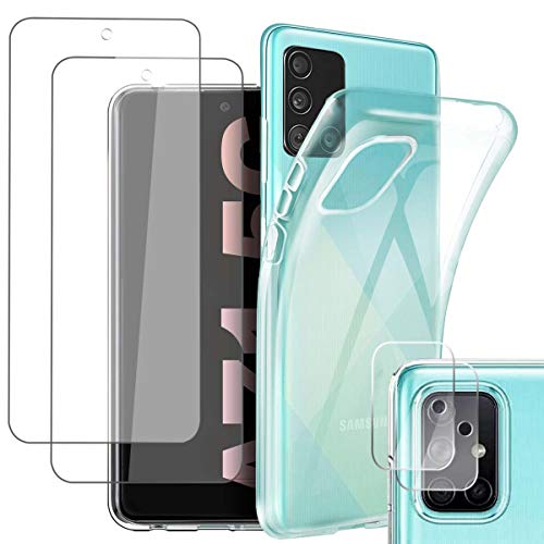 Pengkun Funda para Samsung Galaxy A71 5G con 2 Cristal Templado 2 Cristal Templado para cámara Trasera Transparente Silicona TPU para Samsung Galaxy A71 5G