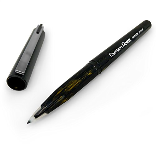 Pentel Fountain JM20 - Bolígrafo desechable tipo pluma, barril con diseño marmolado negro y dorado, tinta negra, caja de 12