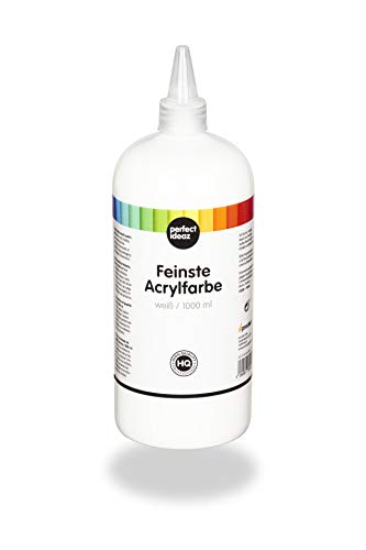 perfect ideaz pintura acrílica blanca 1000 ml, alta cobertura, pintura creativa en blanco, ideal para mezclar colores, accesorio de pintura y dibujo para la pintura acrílica