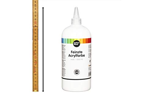 perfect ideaz pintura acrílica blanca 1000 ml, alta cobertura, pintura creativa en blanco, ideal para mezclar colores, accesorio de pintura y dibujo para la pintura acrílica