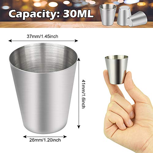 PERFETSELL 4 Pcs Vaso Chupito Acero 30 Ml Vasos de Acero Inoxidable Vaso de Metal Vasos Camping Irrompible Vaso Pequeño Plegables y Reutilizables con Funda de Cuero para Camping Viaje Niños y Casa