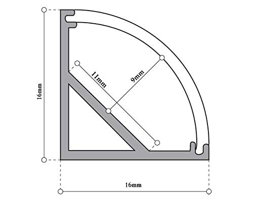 Perfil de aluminio para LED tira forma de L con difusor opaco PACK 2 piezas cortadas a 45º angular formando esquina de 90º interior,barra disipador en angulo de 90º en tiras de 150mm