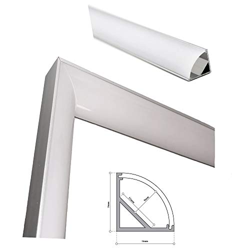 Perfil de aluminio para LED tira forma de L con difusor opaco PACK 2 piezas cortadas a 45º angular formando esquina de 90º interior,barra disipador en angulo de 90º en tiras de 150mm