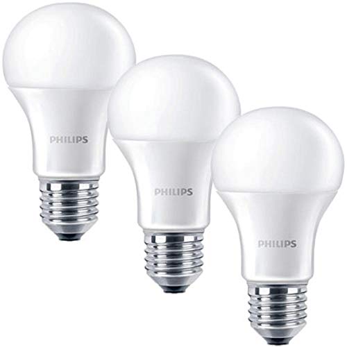 Philips Bombilla LED estándar E27, 8W equivalentes a 60W en incandescencia, 806 lúmenes, luz blanca cálida, pack de 3