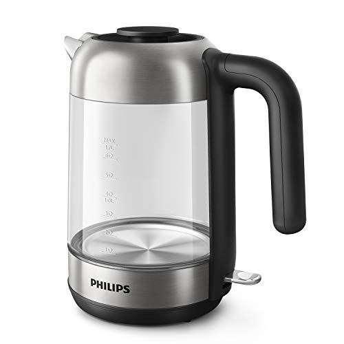 Philips Hervidora de cristal Serie 5000 HD9339/80 Hervidor de agua eléctrico de vidrio, diseño elegante, capacidad 1.7L, 2200w, piloto indicador encendido, tapa desmontable, metal