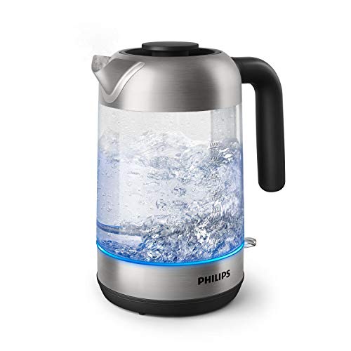 Philips Hervidora de cristal Serie 5000 HD9339/80 Hervidor de agua eléctrico de vidrio, diseño elegante, capacidad 1.7L, 2200w, piloto indicador encendido, tapa desmontable, metal