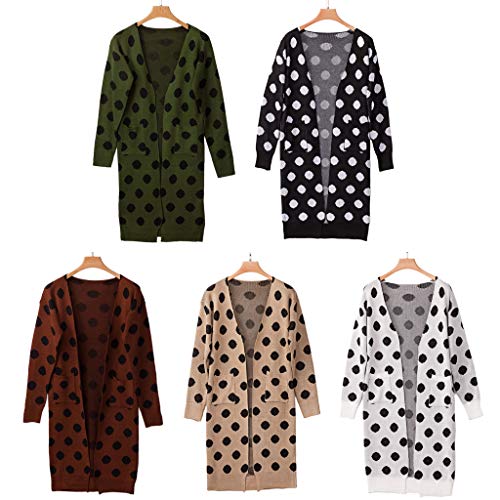 PHILSP Cárdigan de Invierno Mujer Cárdigan Suelto de Manga Larga Vintage Polka Dot Suéter de Punto Abrigo de Abrigo Negro S