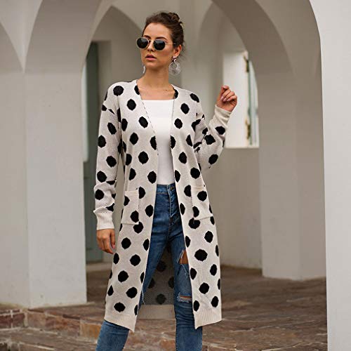 PHILSP Cárdigan de Invierno Mujer Cárdigan Suelto de Manga Larga Vintage Polka Dot Suéter de Punto Abrigo de Abrigo Negro S