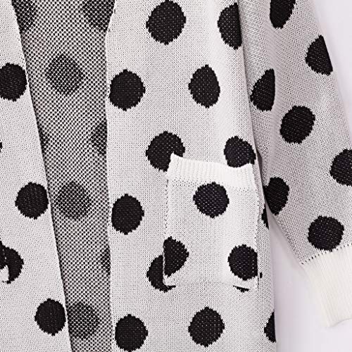 PHILSP Cárdigan de Invierno Mujer Cárdigan Suelto de Manga Larga Vintage Polka Dot Suéter de Punto Abrigo de Abrigo Negro S