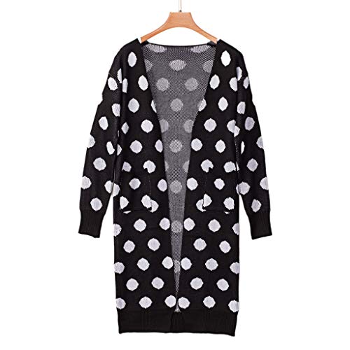 PHILSP Cárdigan de Invierno Mujer Cárdigan Suelto de Manga Larga Vintage Polka Dot Suéter de Punto Abrigo de Abrigo Negro S