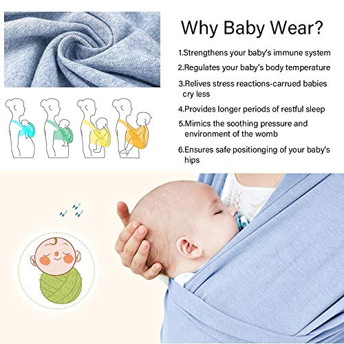 Phiraggit Fular Portabebé, Manta para Lactancia Un Tamaño para Todos - Elastico Porta bebé Wrap para Madre y Padre- Porteo Seguro y Ergonómico, portabebés para recién nacidos hasta 20 kg (Azul)