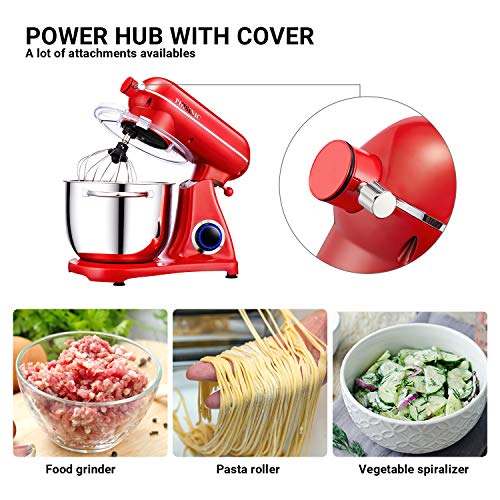 PHISINIC Robot de Cocina multifunción Batidora Amasadora de Pan Repostería 1800 W 6.5L 6 Velocidades con Función de Pulso Carcasa de Metal, Silencioso, Color Rojo