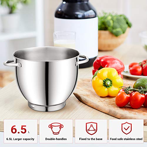 PHISINIC Robot de Cocina multifunción Batidora Amasadora de Pan Repostería 1800 W 6.5L 6 Velocidades con Función de Pulso Carcasa de Metal, Silencioso, Color Rojo