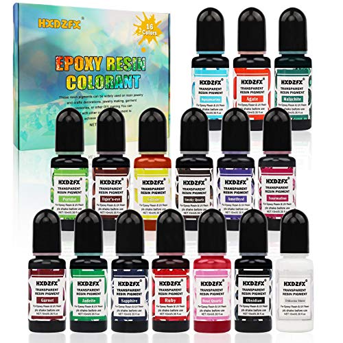 Pigmento de resina UV epoxi – 16 colores resina epoxi UV transparente colorante, concentrado epoxi resina UV líquido tinte para joyas de resina, pintura, manualidades (10 ml cada uno)