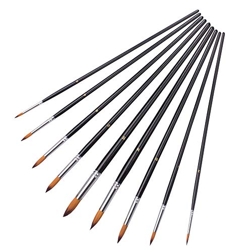 Pincel de Pintura,Set de Pinceles Profesional Artista Nylon Pincel Acrylic Brush para Acrílico Acuarela Óleo Pincel de Crafts Pintura Artesanal de Roca y Rostro (9 Piezas)