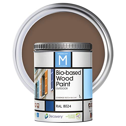 Pintura para Madera | Bio|based Wood Paint RAL 8024 | 1 L | Pintura Ecológica para Todo Tipo de Madera | Pintura Madera Exterior Semi Mate | Color Marron